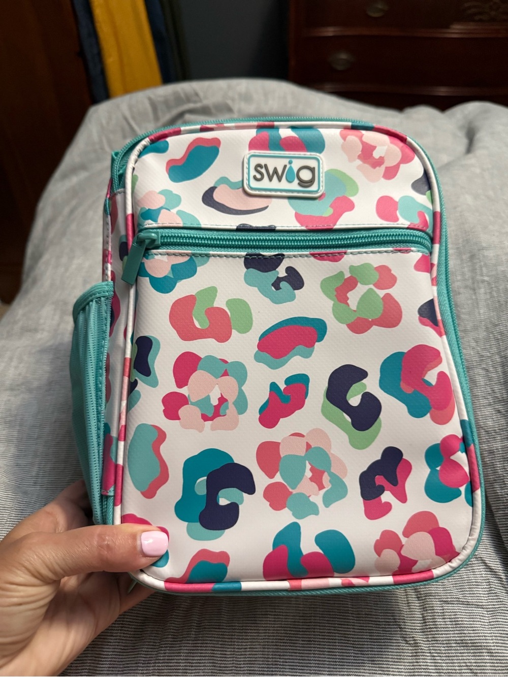 Swig Patterned Insulated Lunch Bag - Pink Teal Multi-Color